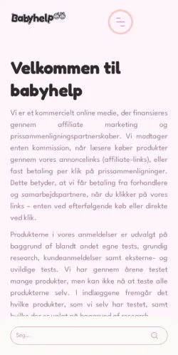 スポンサード記事向けのデンマークメディア、Babyhelpのサイトプレビュー
