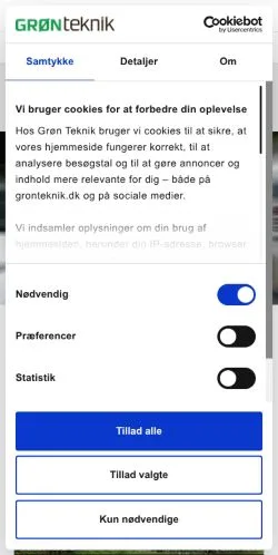 スポンサード記事向けのデンマークメディア、Grønteknikのサイトプレビュー
