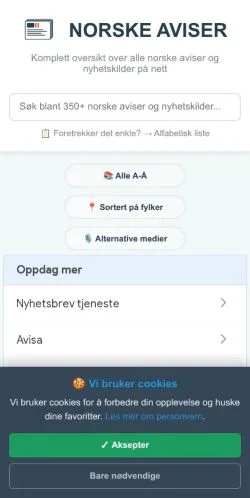 Anteprima del sito Norske Aviser, media di Norvegia per articoli sponsorizzati