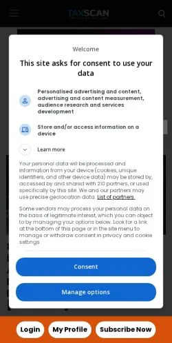 Anteprima del sito Taxscan, media di India per articoli sponsorizzati