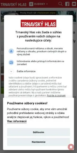 Anteprima del sito Trnavský Hlas, media di Slovacchia per articoli sponsorizzati
