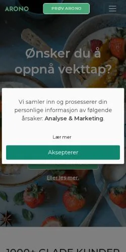 Preview of the Arono Vekttap website, a media outlet in Norway for sponsored articles