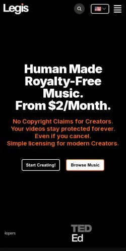 스폰서 기사용 미국 매체 Legis Music 사이트 미리보기