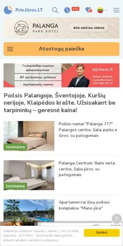 Anteprima del sito PrieJūros, media di Lituania per articoli sponsorizzati