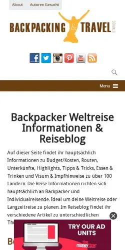 スポンサード記事向けのドイツメディア、Backpacker Reiseのサイトプレビュー