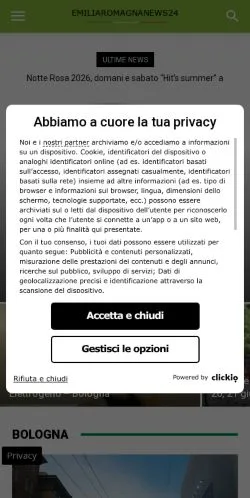Anteprima del sito Emilia Romagna News24, media di Italia per articoli sponsorizzati