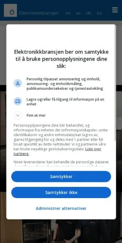 Vista previa del sitio NO Elektronikkbransjen, medio de Noruega para artículos patrocinados