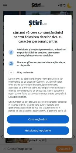 Forhåndsvisning av nettstedet Știri, medium fra Romania for sponsede artikler