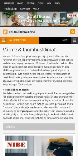 Anteprima del sito Energiportalen, media di Svezia per articoli sponsorizzati