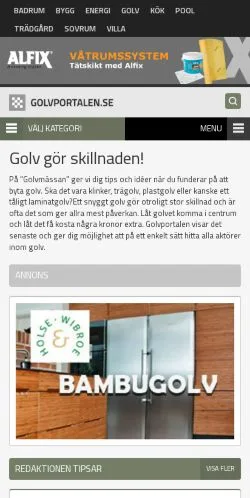 스폰서 기사용 스웨덴 매체 Golvportalen 사이트 미리보기