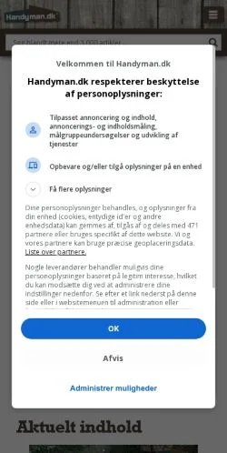 Pré-visualização do site Handyman, meio de Dinamarca para artigos patrocinados