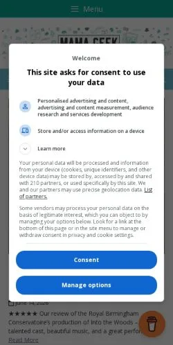 Vista previa del sitio Mama Geek, medio de Reino Unido para artículos patrocinados