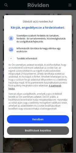 Podgląd witryny Röviden, medium z kraju Węgry do artykułów sponsorowanych