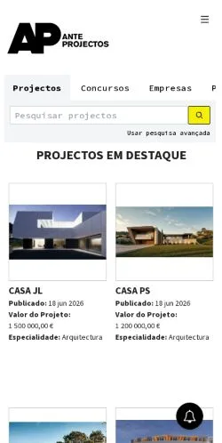 스폰서 기사용 포르투갈 매체 Anteprojectos 사이트 미리보기