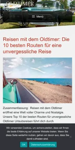 Preview of the Oldtimer Zone website, listed for sponsored article publication