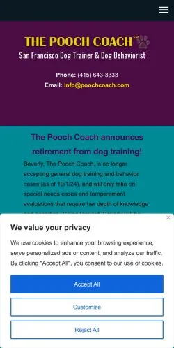 スポンサード記事向けのアメリカ合衆国メディア、Pooch Coachのサイトプレビュー