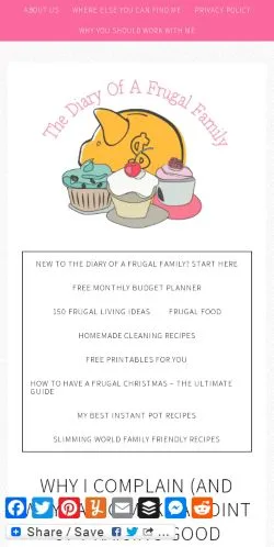 Anteprima del sito Frugal Family, media di Regno Unito per articoli sponsorizzati