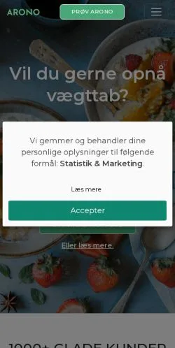 Forhåndsvisning av nettstedet Arono, medium fra Danmark for sponsede artikler