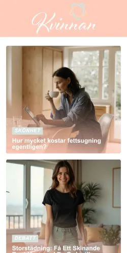 Anteprima del sito Kvinnan, media di Svezia per articoli sponsorizzati