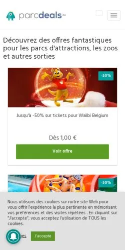 Vista previa del sitio Parcdeals, medio de Bélgica para artículos patrocinados
