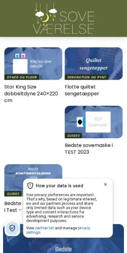 Anteprima del sito Soveværelse, media di Danimarca per articoli sponsorizzati