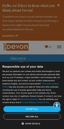 Forhåndsvisning av nettstedet Visit Devon, medium fra Storbritannia for sponsede artikler