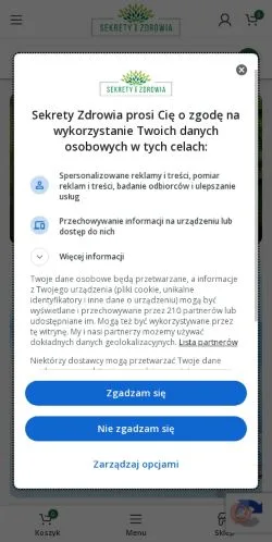 Pré-visualização do site Sekrety Zdrowia, meio de Polônia para artigos patrocinados