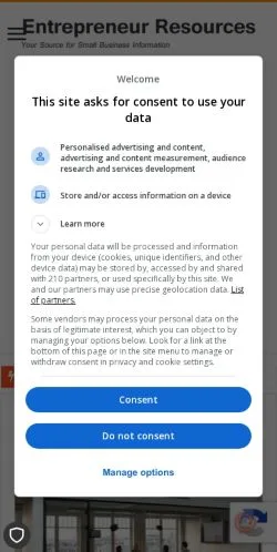 Anteprima del sito Entrepreneur Resources, media di Stati Uniti per articoli sponsorizzati