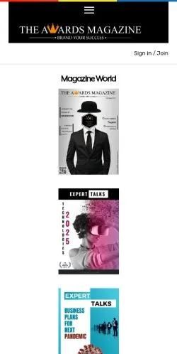 스폰서 기사용 미국 매체 The Awards Magazine 사이트 미리보기
