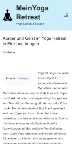 Podgląd witryny MeinYogaRetreat, medium z kraju Niemcy do artykułów sponsorowanych