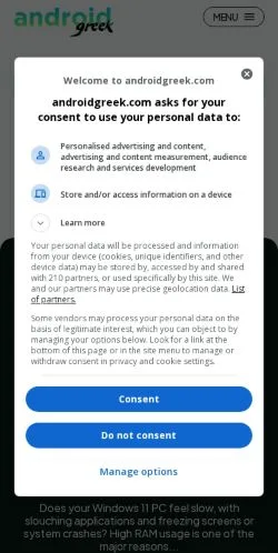 스폰서 기사용 미국 매체 AndroidGreek 사이트 미리보기