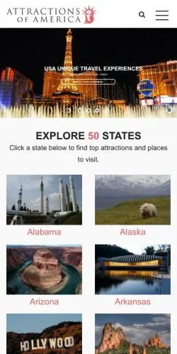 스폰서 기사용 미국 매체 Attractions of America 사이트 미리보기