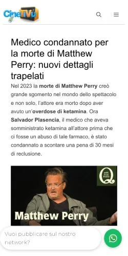 Aperçu du site CineTivù, média de Italie pour articles sponsorisés