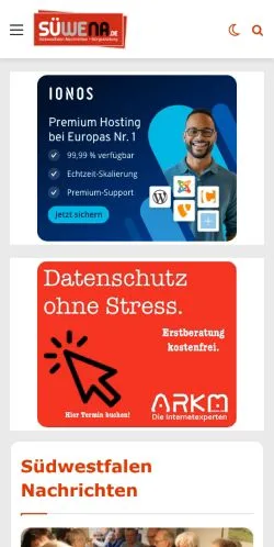 Anteprima del sito Südwestfalen Nachrichten, media di Germania per articoli sponsorizzati