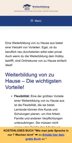 Anteprima del sito Weiterbildung Von Zu Hause, media di Germania per articoli sponsorizzati