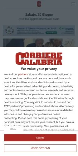 Anteprima del sito Corriere della Calabria, media di Italia per articoli sponsorizzati
