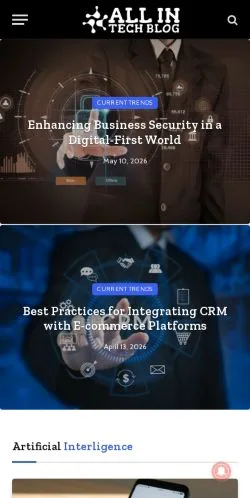 Preview of the All in Tech Blog website, a media outlet in United States for sponsored articles