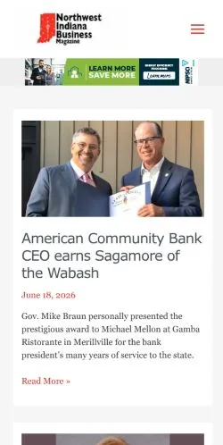 スポンサード記事向けのアメリカ合衆国メディア、Northwest Indiana Business Magazineのサイトプレビュー