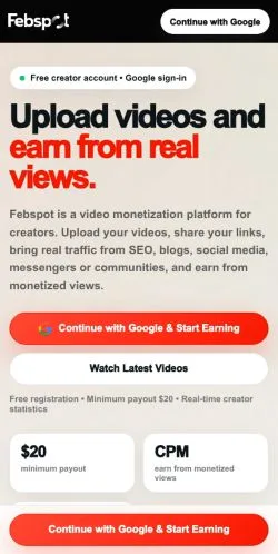 Pré-visualização do site Febspot, meio de Estados Unidos para artigos patrocinados