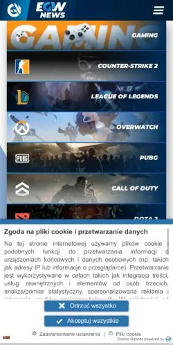 스폰서 기사용 미국 매체 EGamersWorld 사이트 미리보기