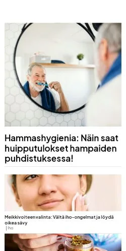Pré-visualização do site terveysuutisia.fi, meio de Finlândia para artigos patrocinados
