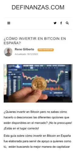 Vista previa del sitio Cómo Invertir en Bitcoin 2026, medio de España para artículos patrocinados