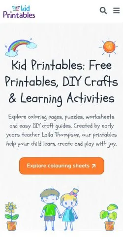Forhåndsvisning av nettstedet Kidprintables, medium fra USA for sponsede artikler