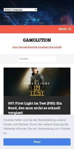 Förhandsvisning av webbplatsen Gamolution, medium i Tyskland för sponsrade artiklar