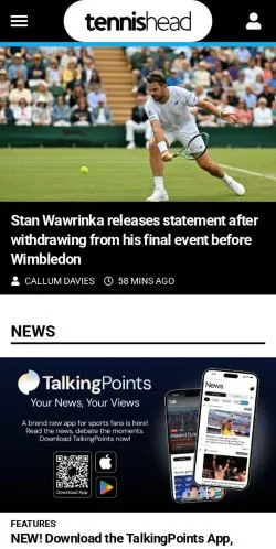 Anteprima del sito Tennishead, media di Regno Unito per articoli sponsorizzati