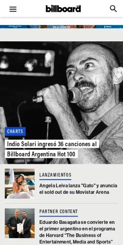 スポンサード記事向けのアルゼンチンメディア、Billboard Argentinaのサイトプレビュー