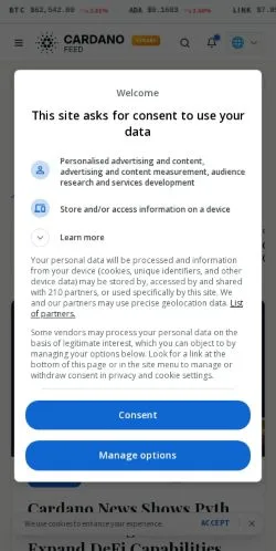 Vista previa del sitio Cardano Feed, medio de Estados Unidos para artículos patrocinados