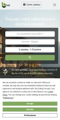 Sponsorlu makaleler için Fransa medyası Ecobnb sitesinin önizlemesi