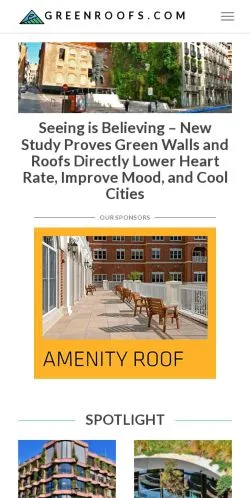 スポンサード記事向けのアメリカ合衆国メディア、Greenroofsのサイトプレビュー