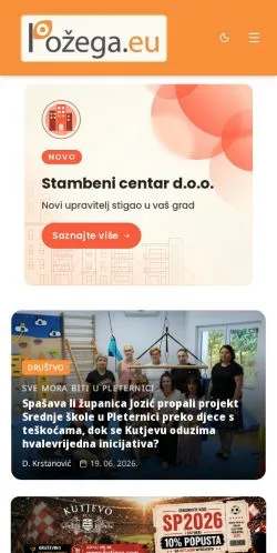 Podgląd witryny Požeški Portal, medium z kraju Chorwacja do artykułów sponsorowanych